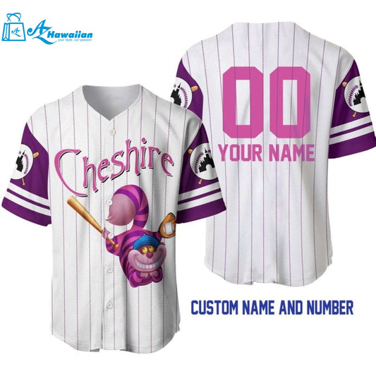 Personalized Cheshire Cat Disney All Over Print Pinstripe Baseball Jersey 