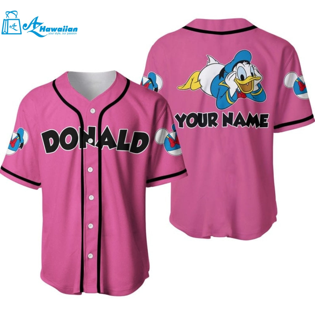 Personalized Chilling Donald Duck Disney All Over Print Baseball Jersey - Pink