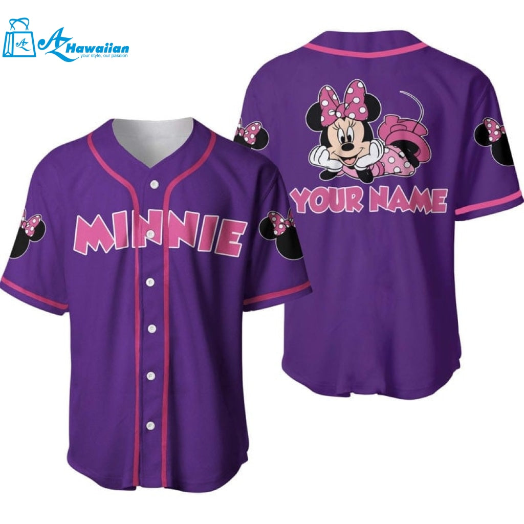 Personalized Chilling Minnie Mouse Disney All Over Print Baseball Jersey 