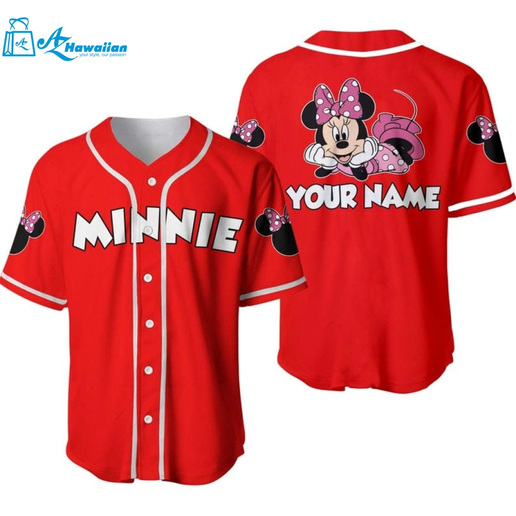 Personalized Chilling Minnie Mouse Disney All Over Print Baseball Jersey 