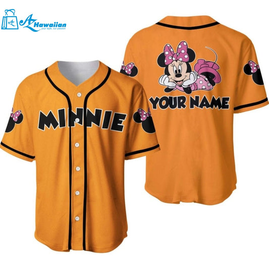 Personalized Chilling Minnie Mouse Disney All Over Print Baseball Jersey 