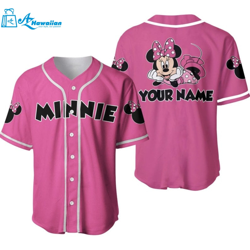 Personalized Chilling Minnie Mouse Disney All Over Print Baseball Jersey - Pink