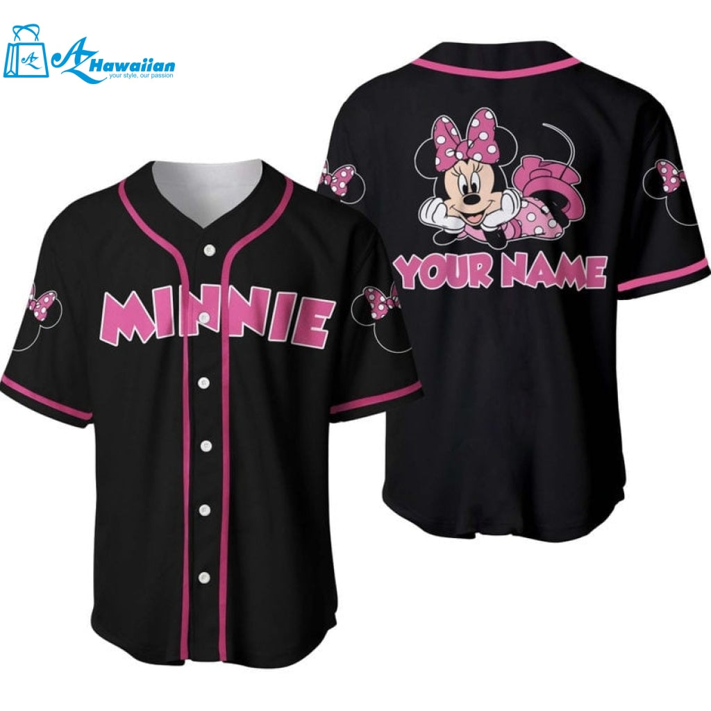 Personalized Chilling Pink Minnie Mouse Disney All Over Print Baseball Jersey 