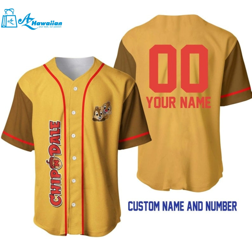 Personalized Chipmunks Chip 'n' Dale All Over Print Baseball Jersey - Gold Brown