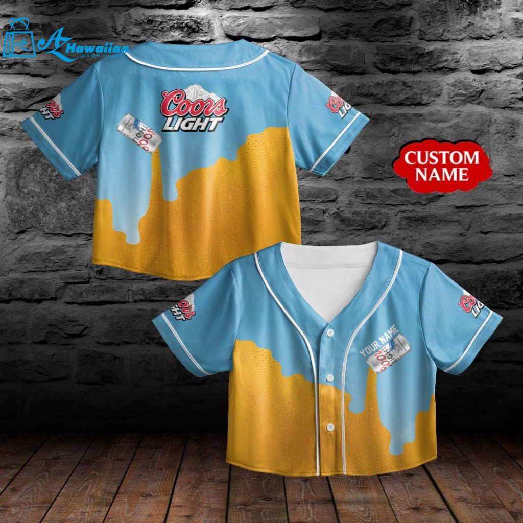 Personalized Coors Light Beer All Over Print 3D Crop-Top Baseball Jersey & Orange