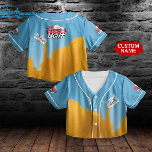 Personalized Coors Light Beer All Over Print 3D Crop-Top Baseball Jersey & Orange