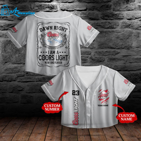 Personalized Coors Light Now & Forever All Over Print Crop-top Baseball Jersey - Light Gray Silver