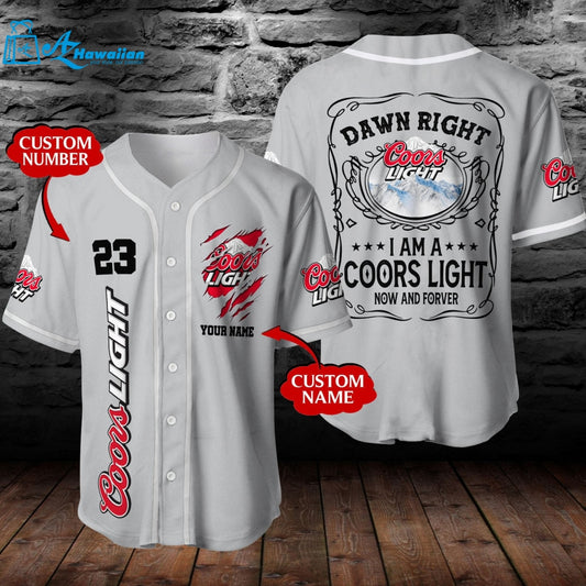 Personalized Coors Light Now & Forever All Over Print Unisex Baseball Jersey - Light Gray