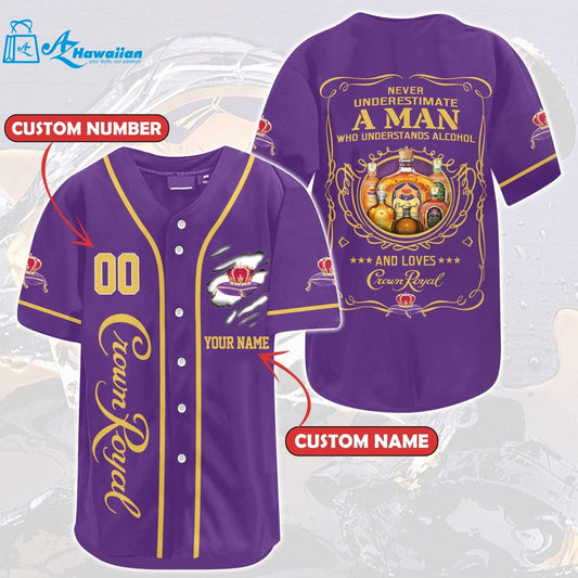 Personalized Crown Royal Never Underestimate A Man All Over Print 3D Unisex Baseball Jersey 