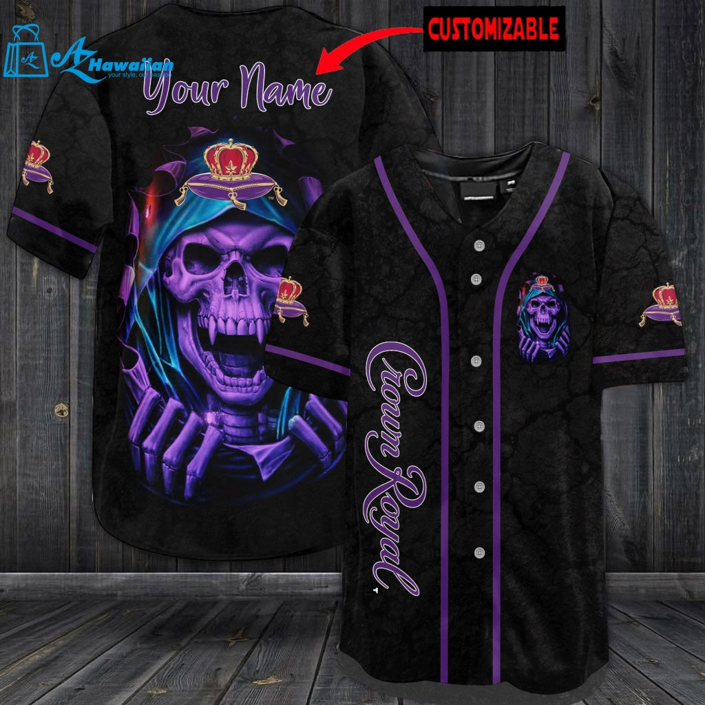 Personalized Crown Royal Skull All Over Print Unisex Baseball Jersey 