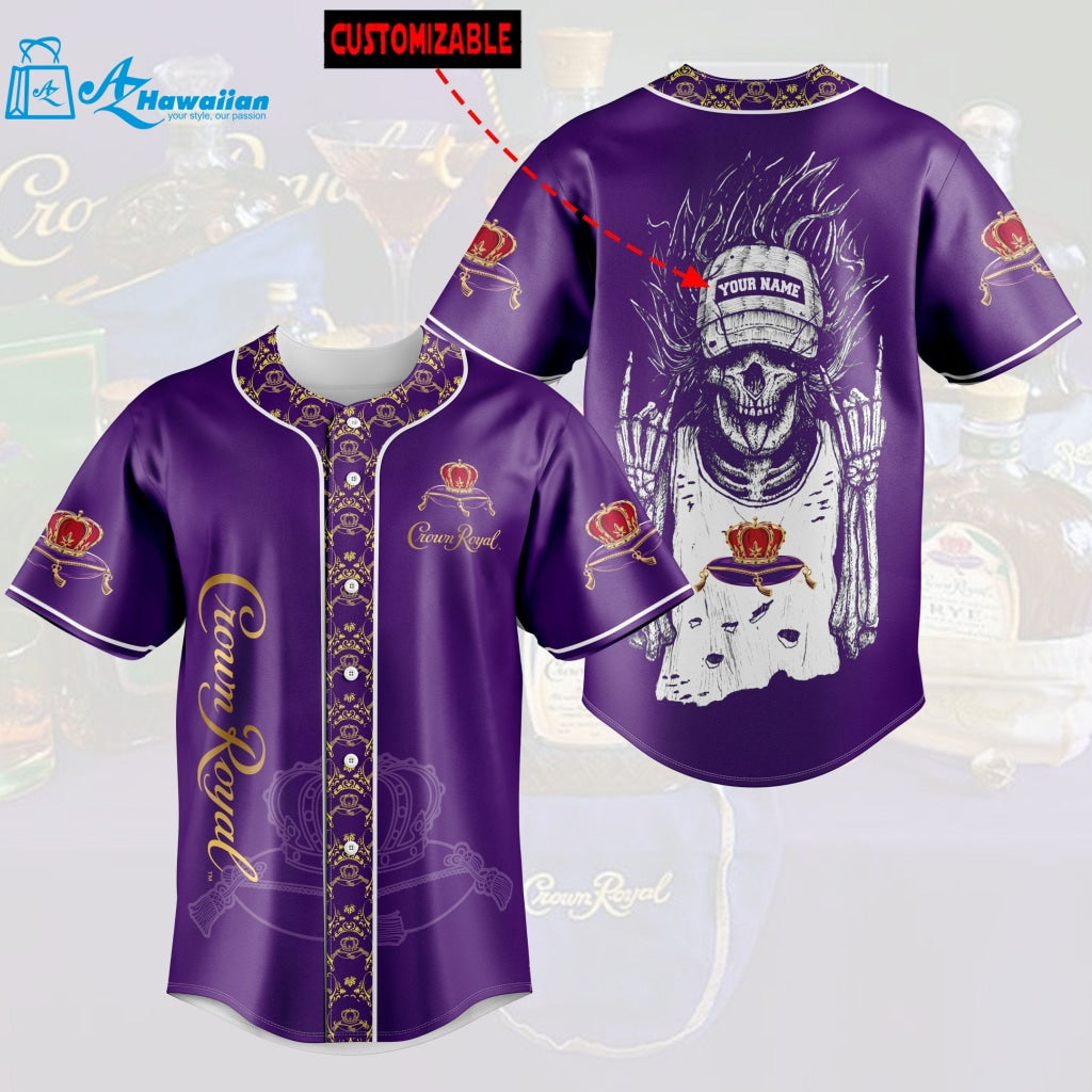 Personalized Crown Royal Swag Skeleton All Over Print 3D Unisex Baseball Jersey 