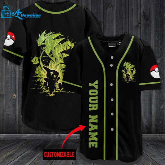 Personalized Cute Green Pokemon Baseball Jersey 