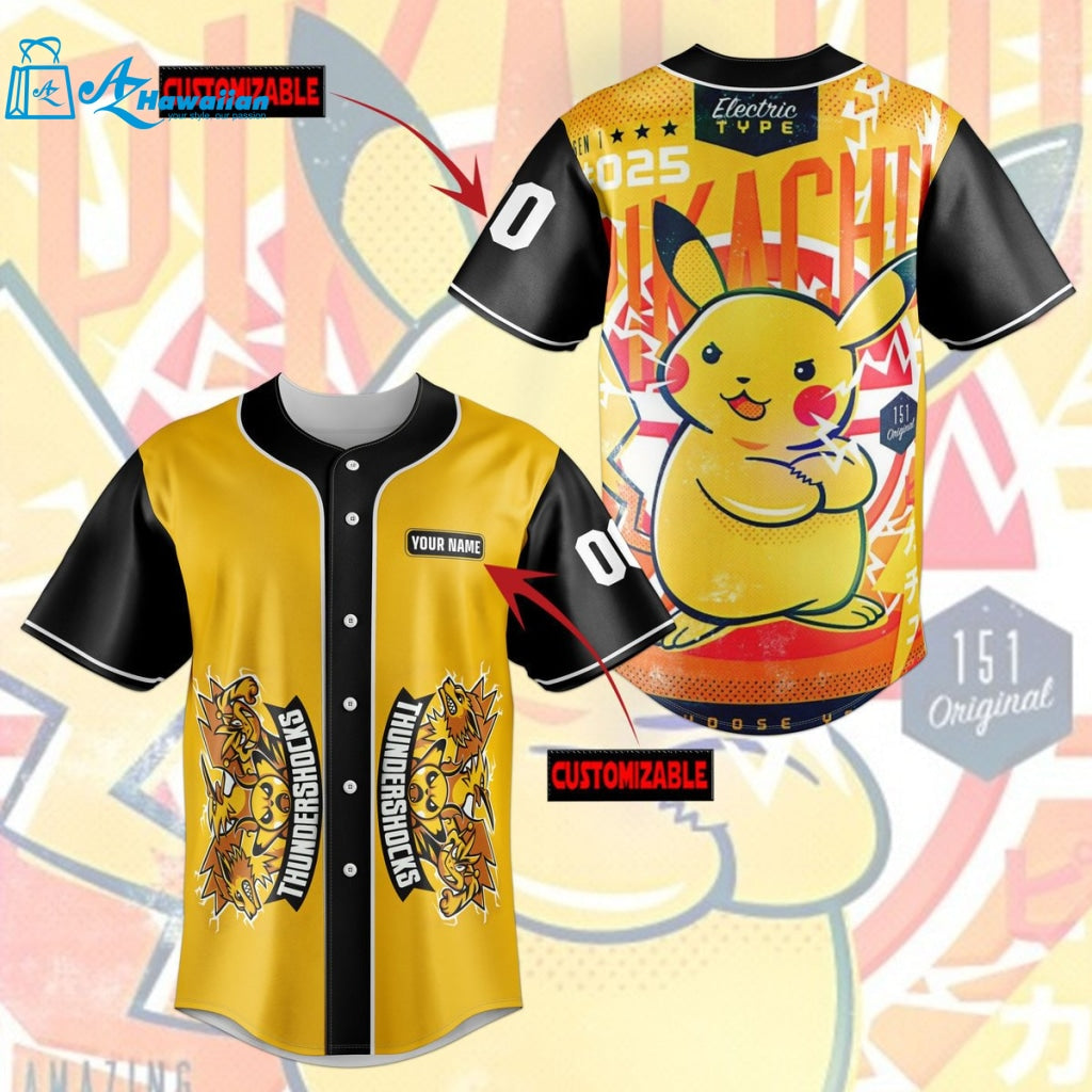 Personalized Cute Pikachu Thundershocks Baseball Jersey 