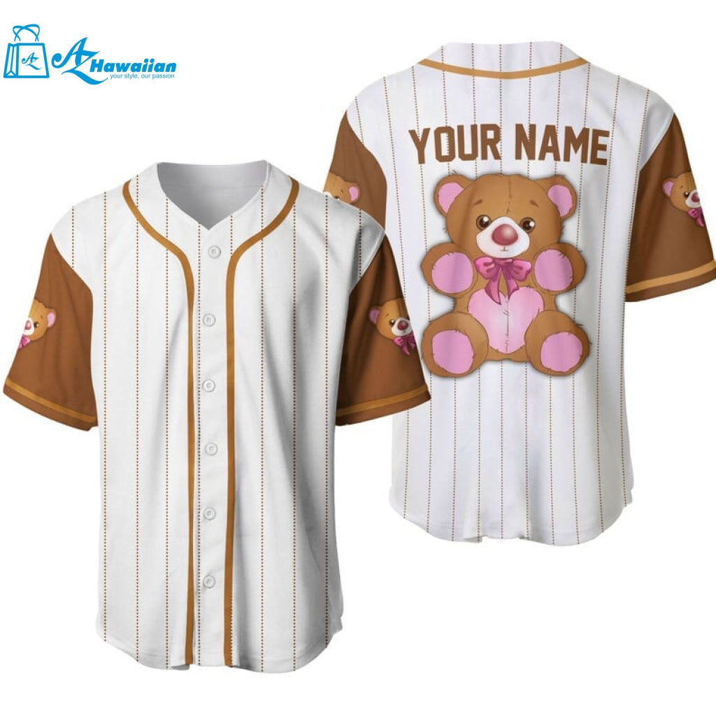 Personalized Cute Teddy Bear All Over Print Pinstripe Baseball Jersey 