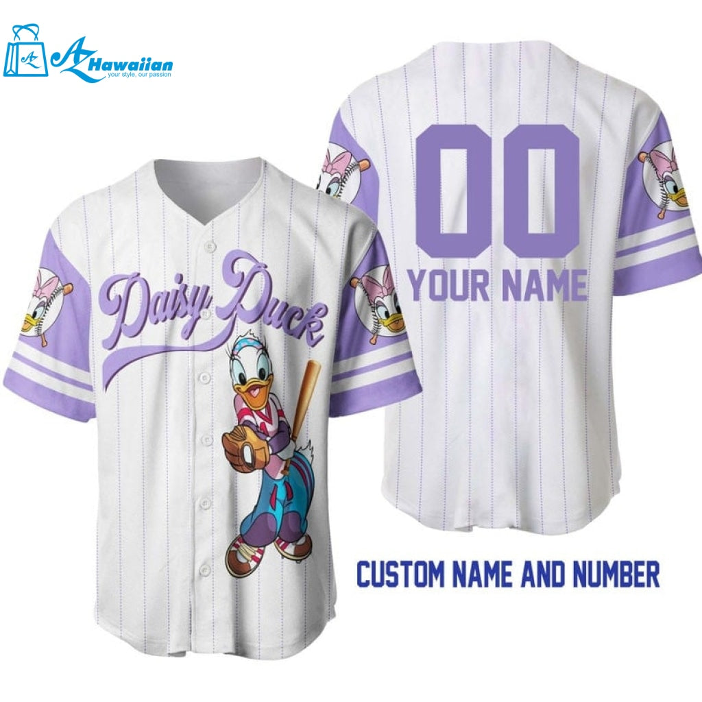 Personalized Daisy Duck All Over Print Pinstripe Baseball Jersey 