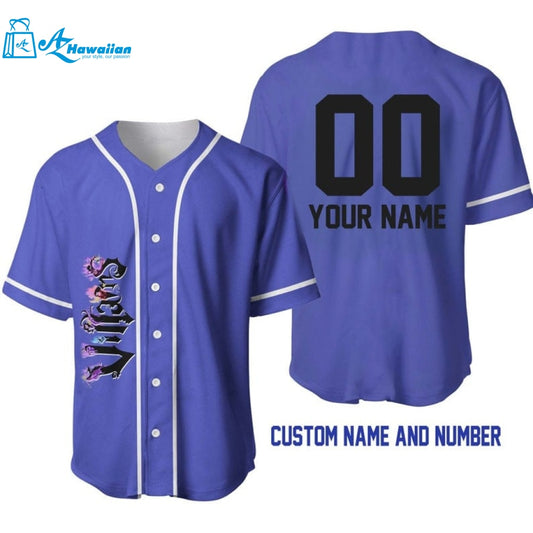 Personalized Disney Evil Villains All Over Print Baseball Jersey - Lavender Purple