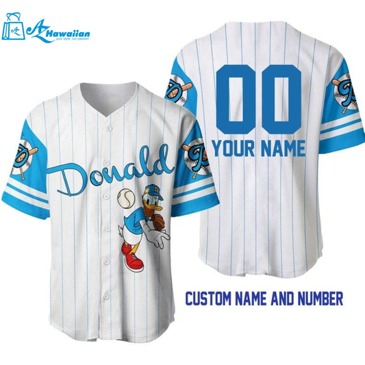 Personalized Donald Duck All Over Print Pinstripe Baseball Jersey 