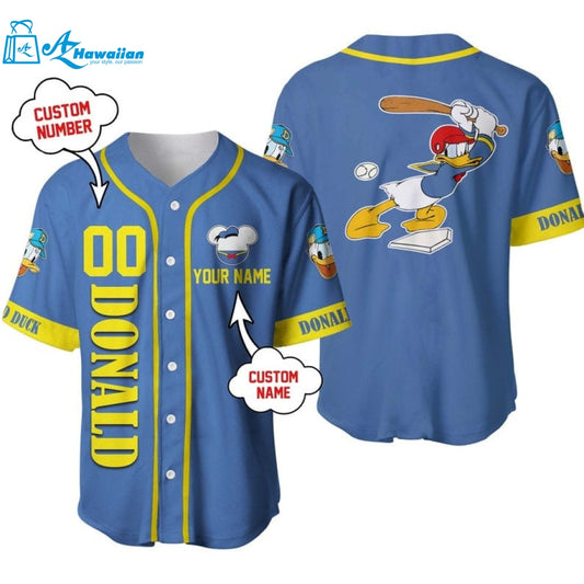 Personalized Donald Duck Disney Playing Baseball All Over Print Baseball Jersey 