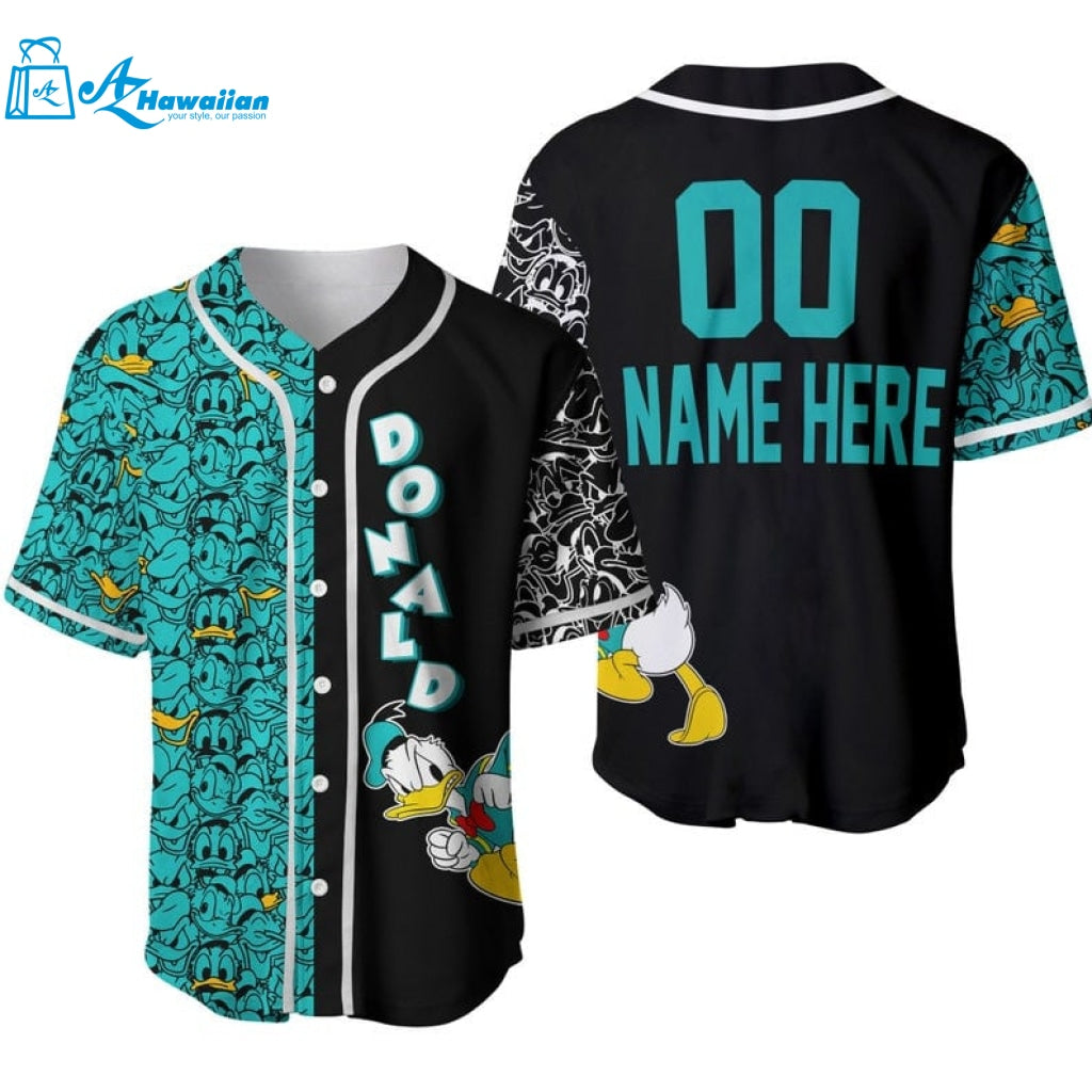 Personalized Donald Duck Pattern All Over Print Baseball Jersey & Turquoise