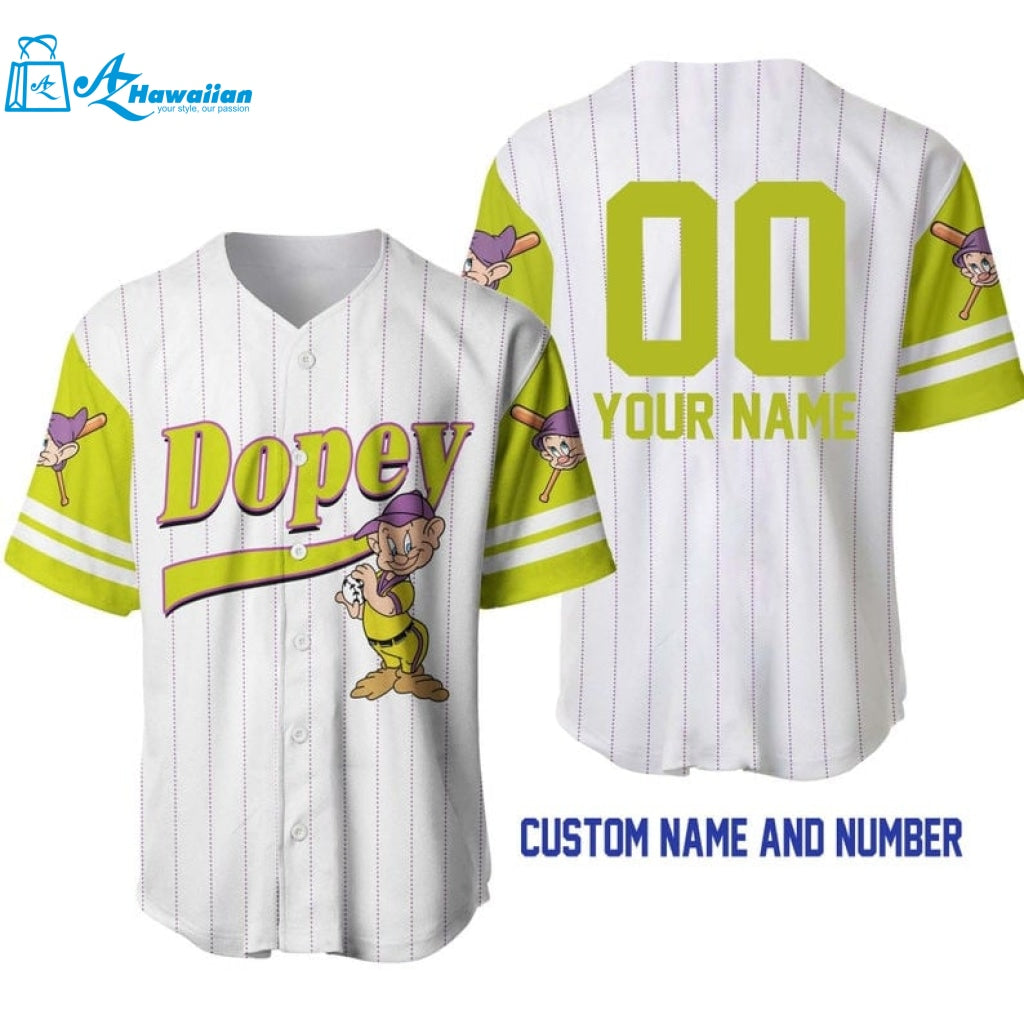 Personalized Dopey Dwarf Snow White All Over Print Pinstripe Baseball Jersey 