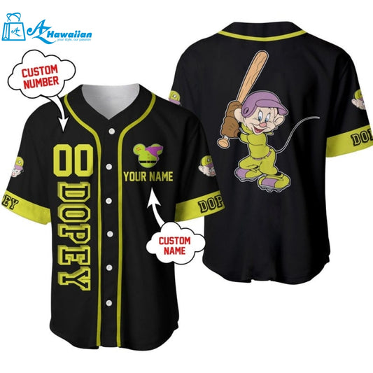 Personalized Dopey Dwarf Snow White Playing Baseball All Over Print Baseball Jersey 