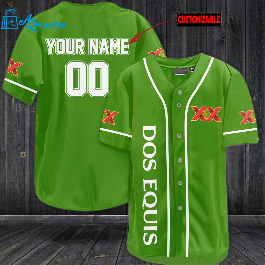 Personalized Dos Equis All Over Print Unisex Baseball Jersey - Lime Green