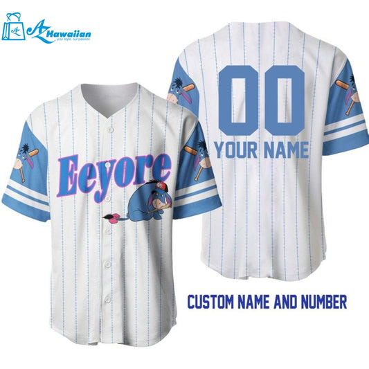 Personalized Eeyore Donkey Winnie The Pooh All Over Print Pinstripe Baseball Jersey 