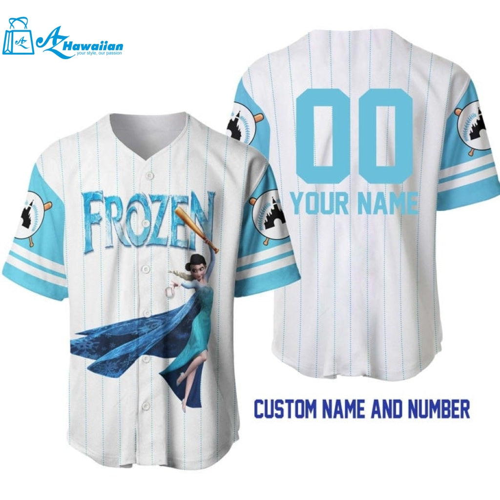 Personalized Elsa Princess Frozen All Over Print Pinstripe Baseball Jersey 