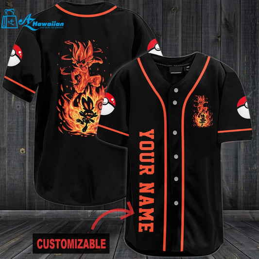 Personalized Fire Pokemon Baseball Jersey 