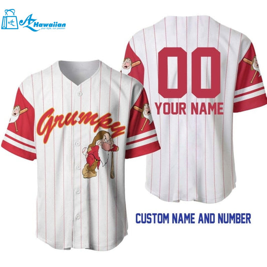 Personalized Grumpy Dwarf Snow White All Over Print Pinstripe Baseball Jersey 