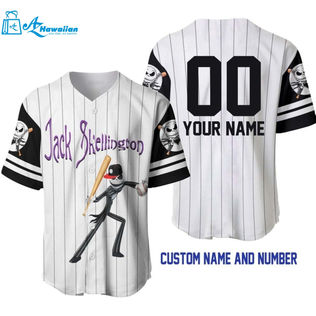 Personalized Jack Skellington All Over Print Pinstripe Baseball Jersey 