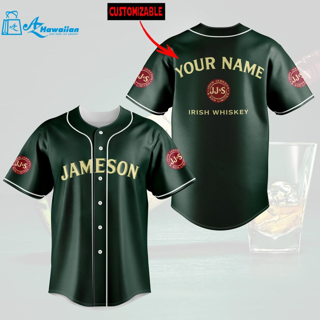 Personalized Jameson Irish Whiskey All Over Print Unisex Baseball Jersey - Dark Green