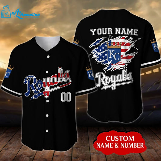 Personalized Kansas City Royals American Flag All Over Print 3D Baseball Jersey 