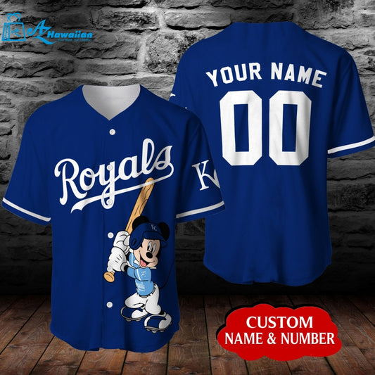 Personalized Kansas City Royals Mickey Mouse Disney All Over Print Unisex Baseball Jersey - Navy