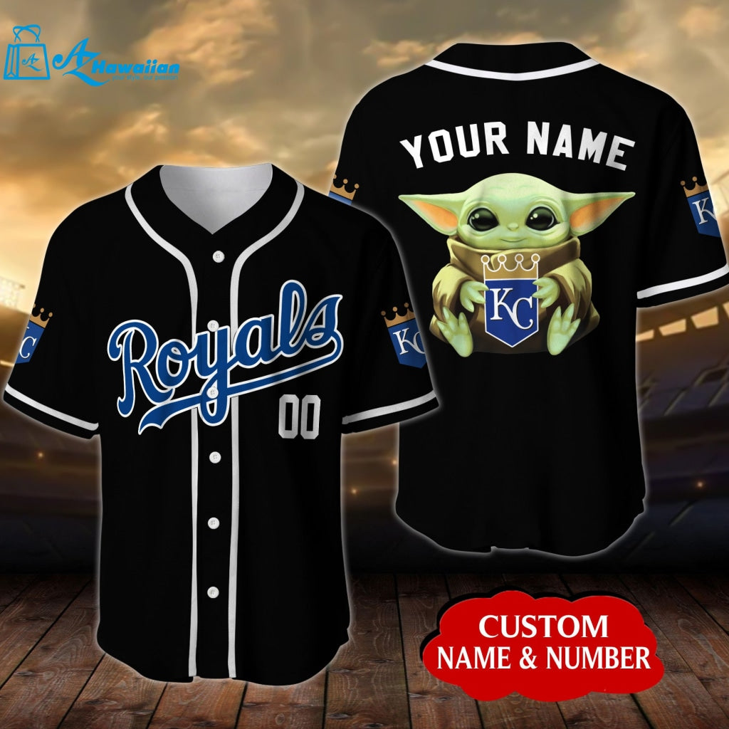 Personalized Kansas City Royals MLB Baby Yoda Star Wars All Over Print Unisex Baseball Jersey 