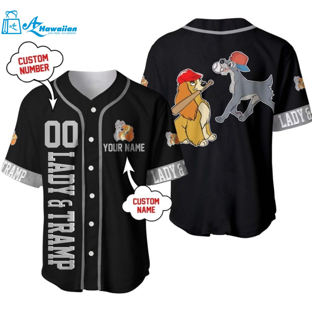 Personalized Lady And The Tramp Dogs Disney Playing Baseball All Over Print Baseball Jersey 