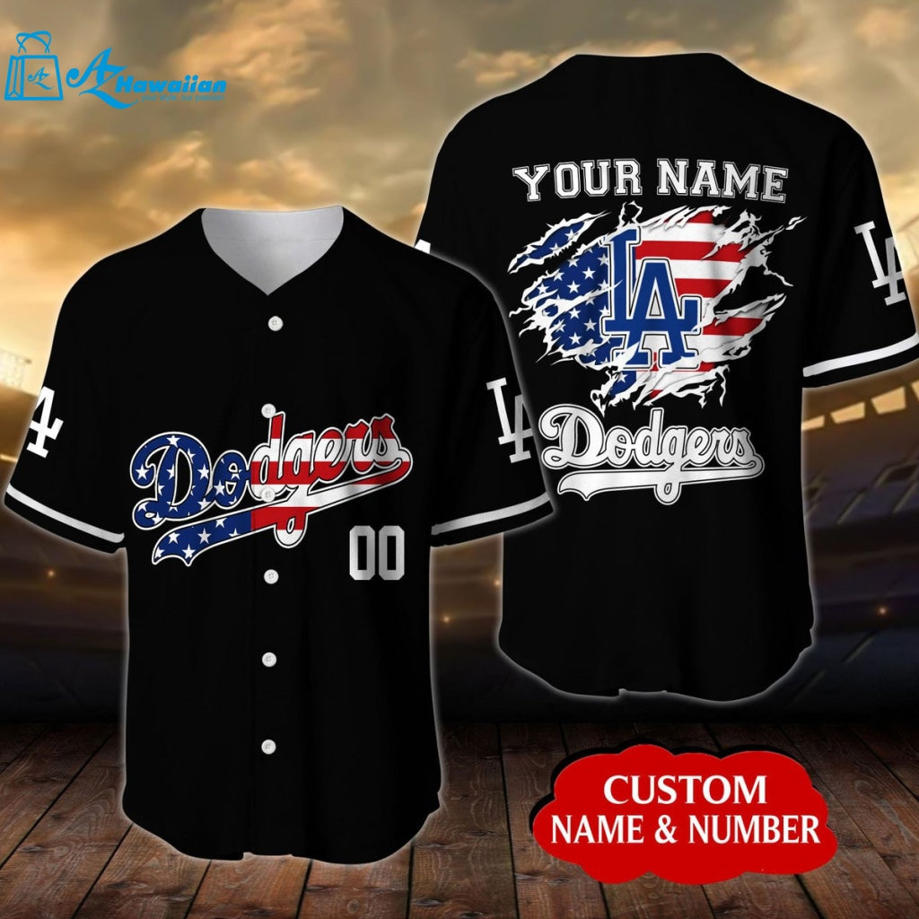 Personalized Los Angeles Dodgers USA Flag All Over Print Unisex Baseball Jersey 