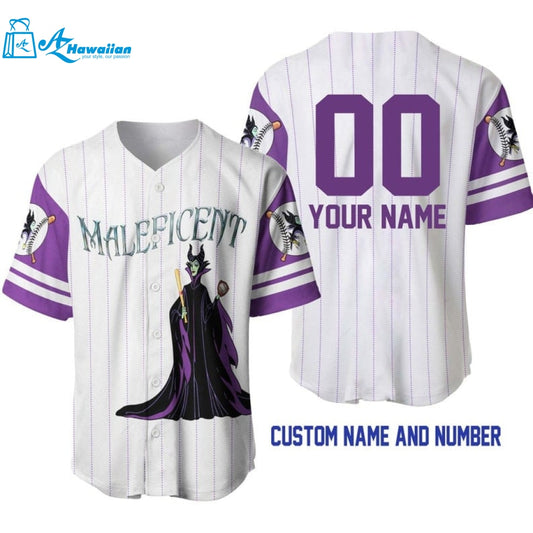 Personalized Maleficent All Over Print Pinstripe Baseball Jersey 