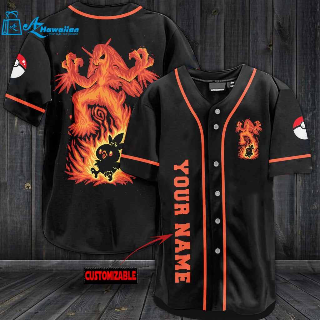 Personalized Marvelous Orange Pokemon Baseball Jersey 