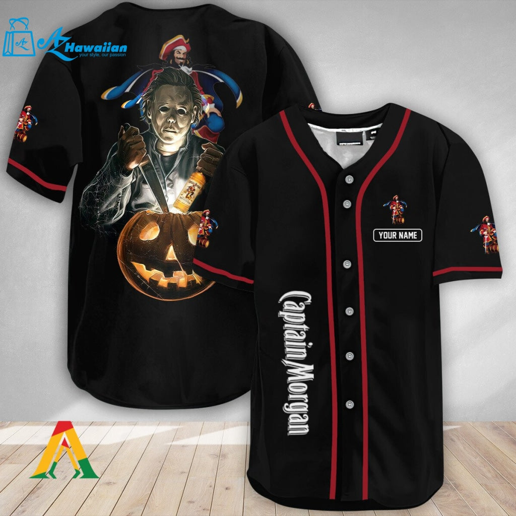 Personalized Michael Myers Pumpkin Captain Morgan Baseball Jersey