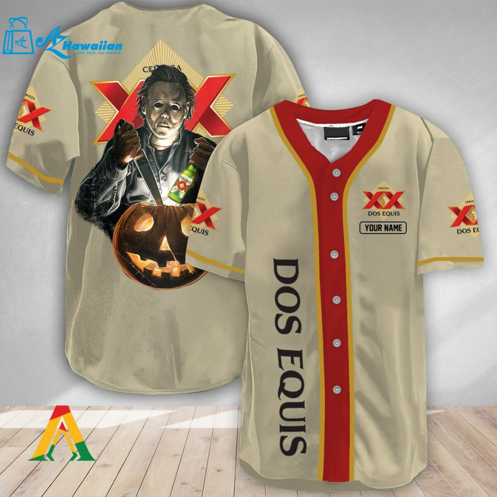 Personalized Michael Myers Pumpkin Dos Equis Baseball Jersey