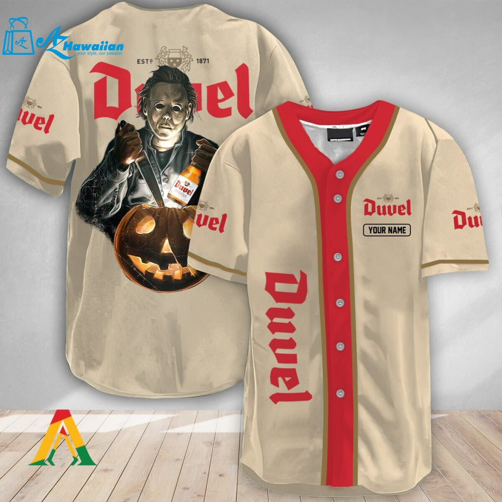 Personalized Michael Myers Pumpkin Duvel Beer Baseball Jersey