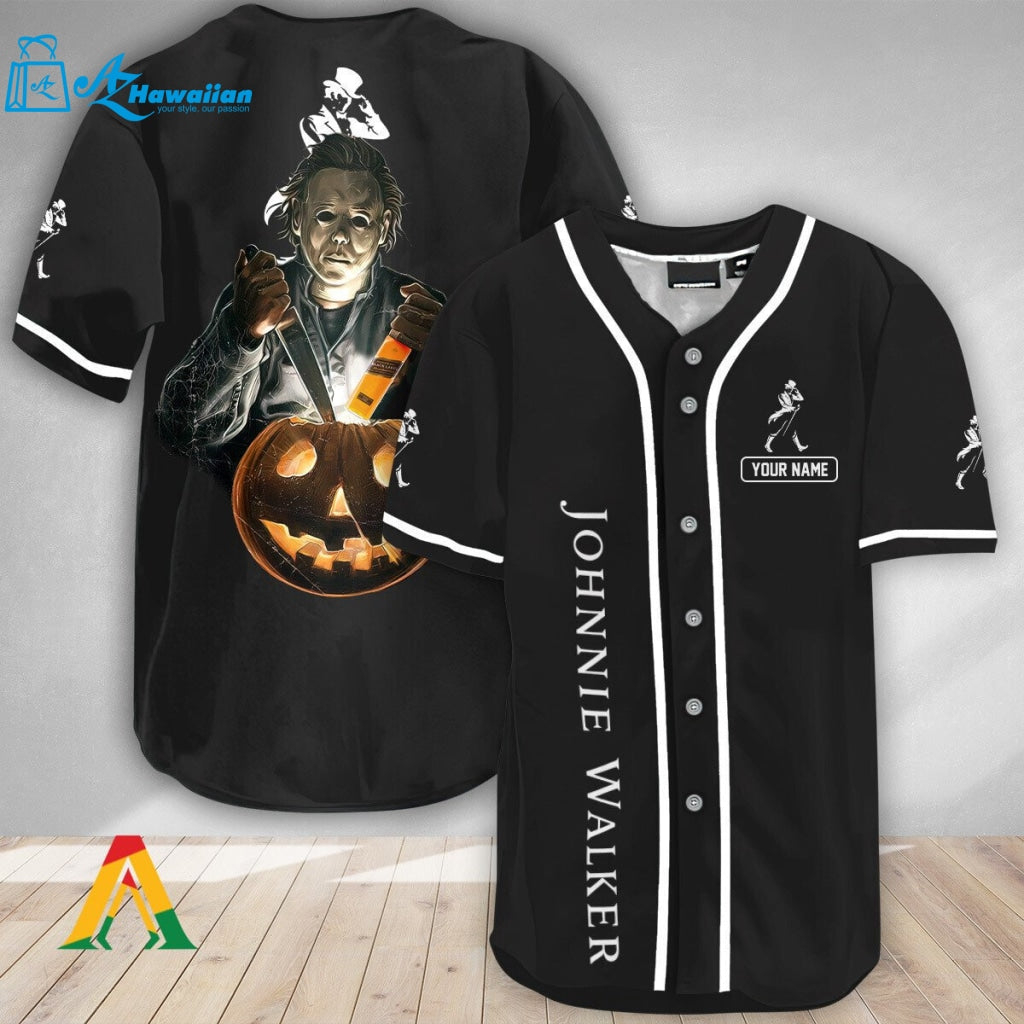 Personalized Michael Myers Pumpkin Johnnie Walker Baseball Jersey