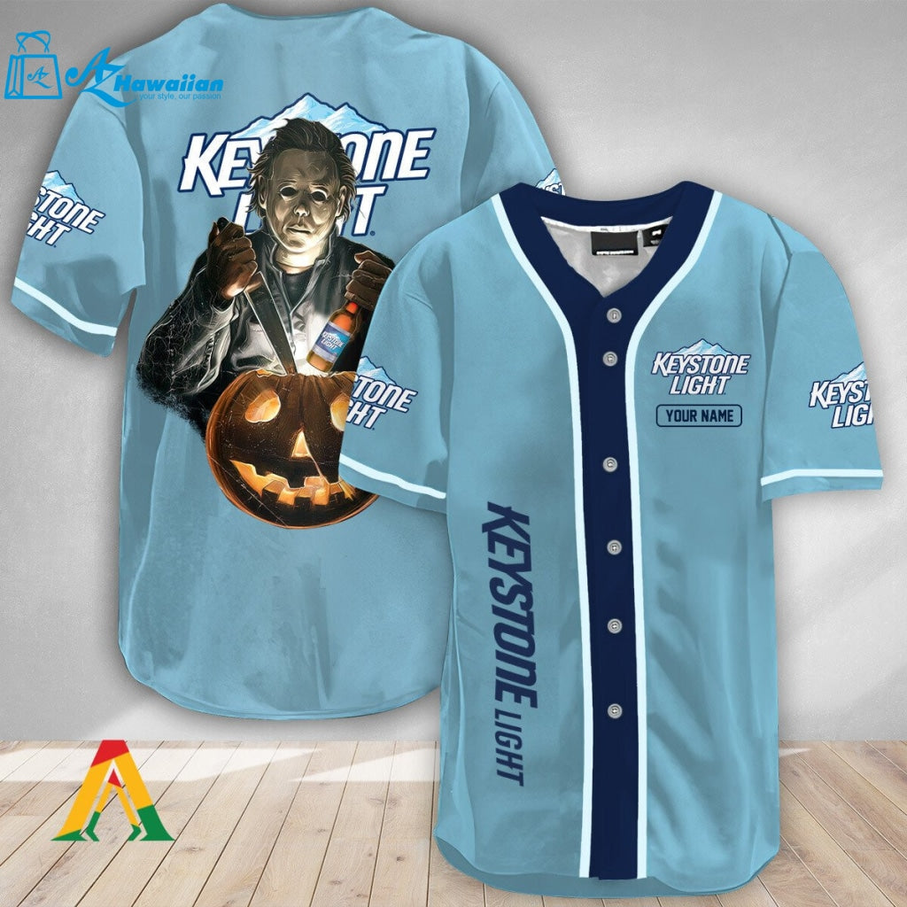 Personalized Michael Myers Pumpkin Keystone Light Baseball Jersey