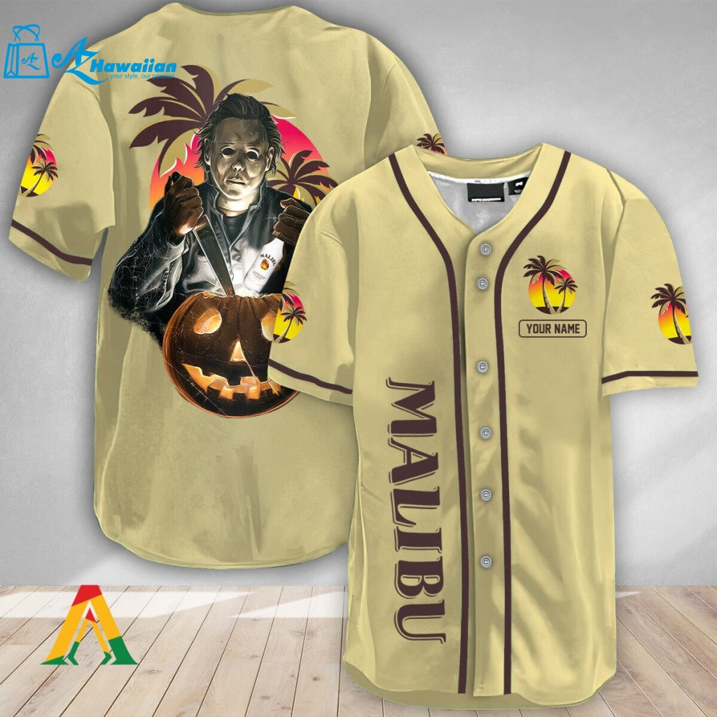 Personalized Michael Myers Pumpkin Malibu Rum Baseball Jersey