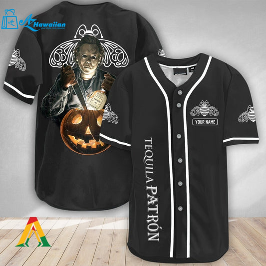 Personalized Michael Myers Pumpkin Tequila Patron Baseball Jersey