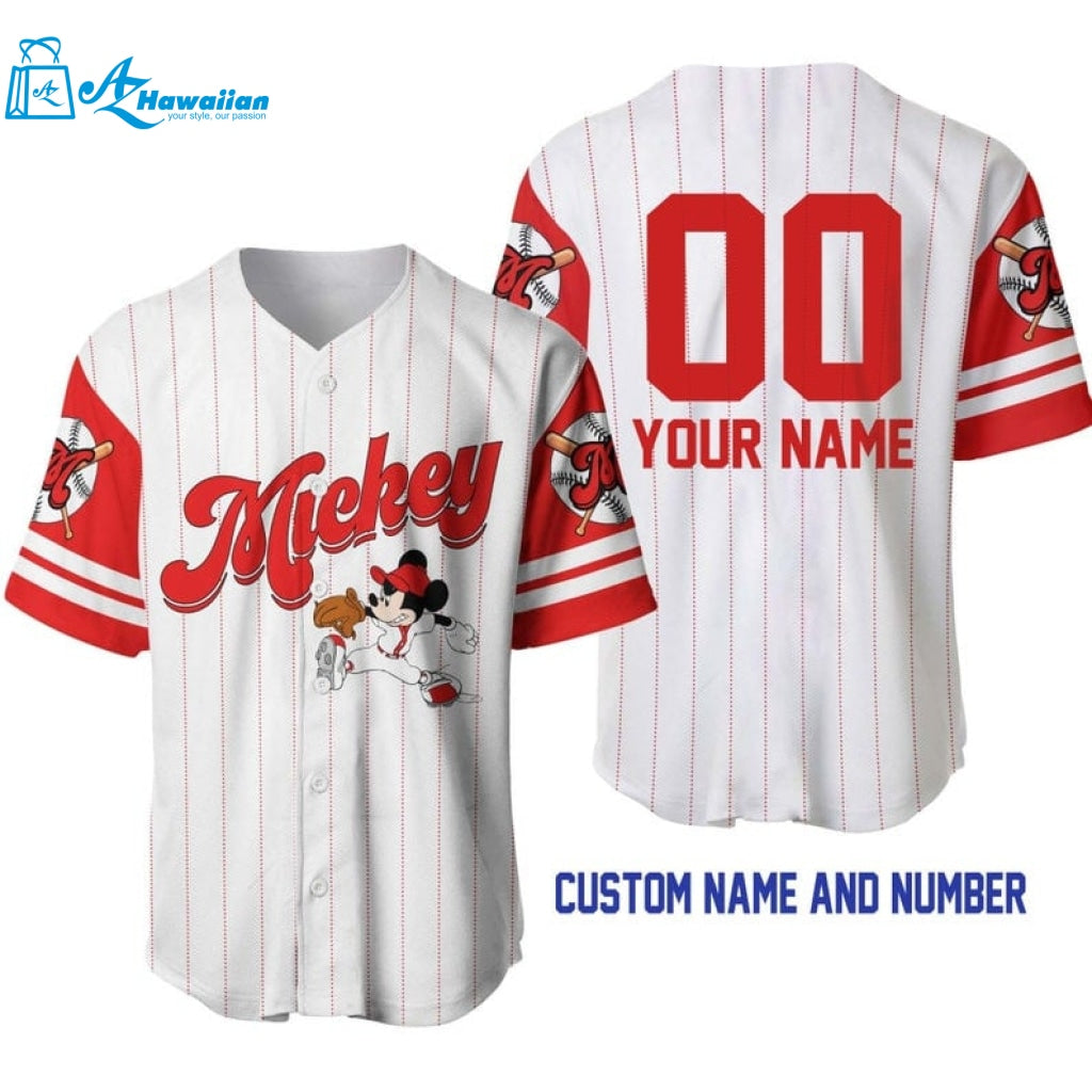 Personalized Mickey Mouse All Over Print Pinstripe Baseball Jersey 