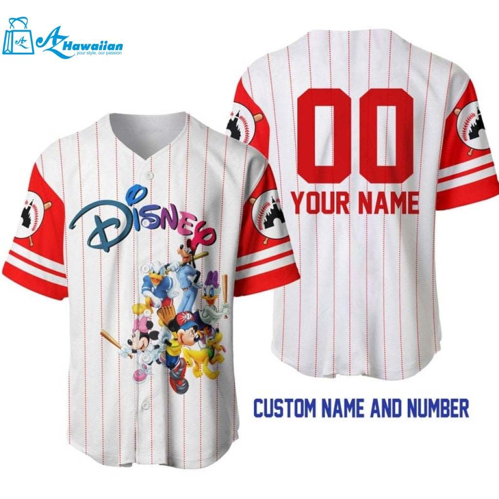 Personalized Mickey Mouse & Friends Disney All Over Print Pinstripe Baseball Jersey 