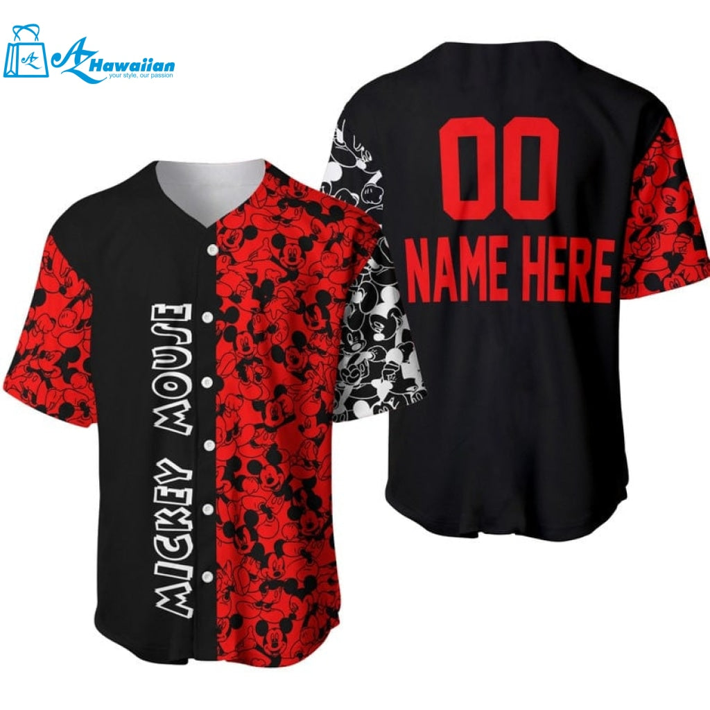 Personalized Mickey Mouse Pattern All Over Print Baseball Jersey & Black