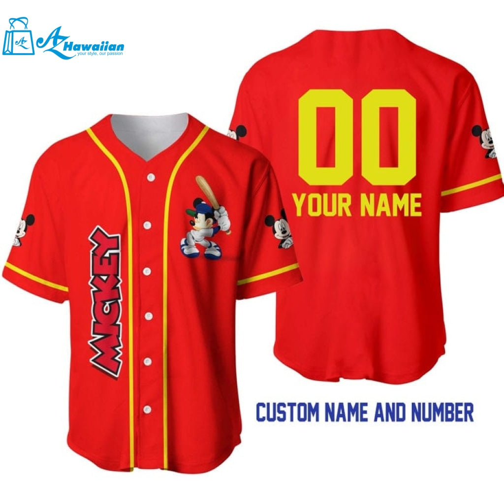 Personalized Mickey Mouse Playing Baseball All Over Print Baseball Jersey 